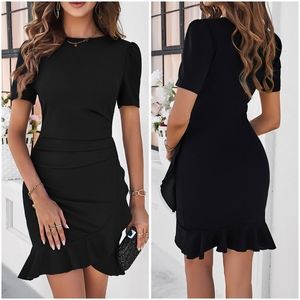 Black Ruffled Short Sleeve Mini Dress